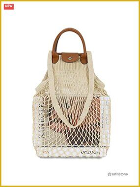 Woven Straw Mesh Tote Bag for Women, Foldable Beach Hobo, Fishing Net Purse